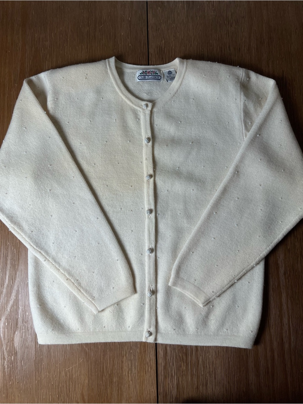 Vintage Butter Yellow Pearl Beaded Crewneck Button Cardigan